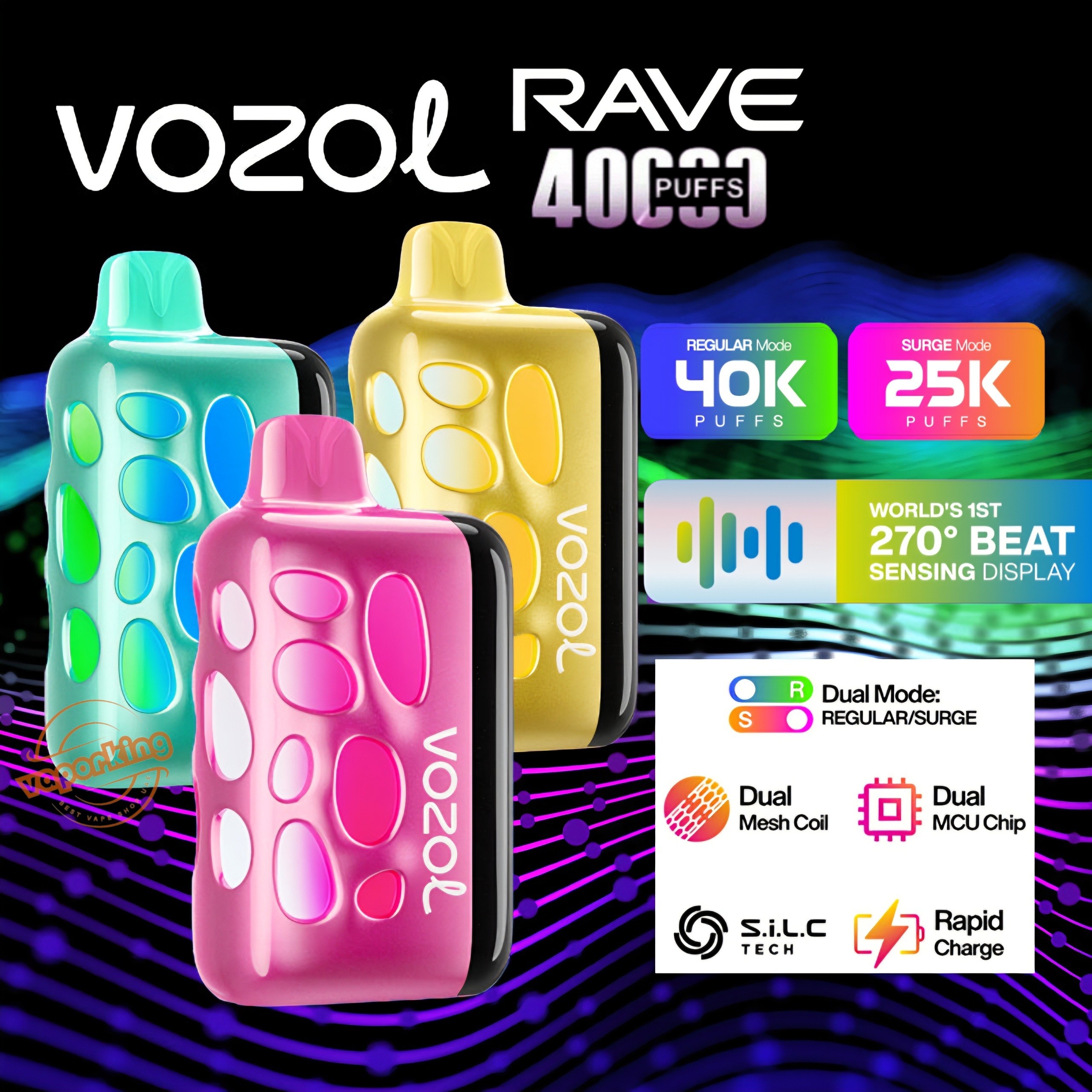پاد یکبار مصرف وزول 40 هزار پاف طعم بندی کامل vozol 40k 8 VOZOL RAVE 40000 Puffs Disposable
